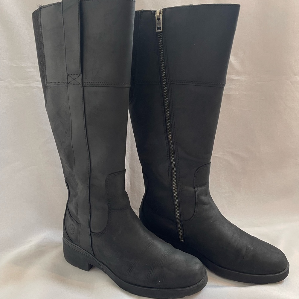 Black Nubuck Leather Knee Boots
